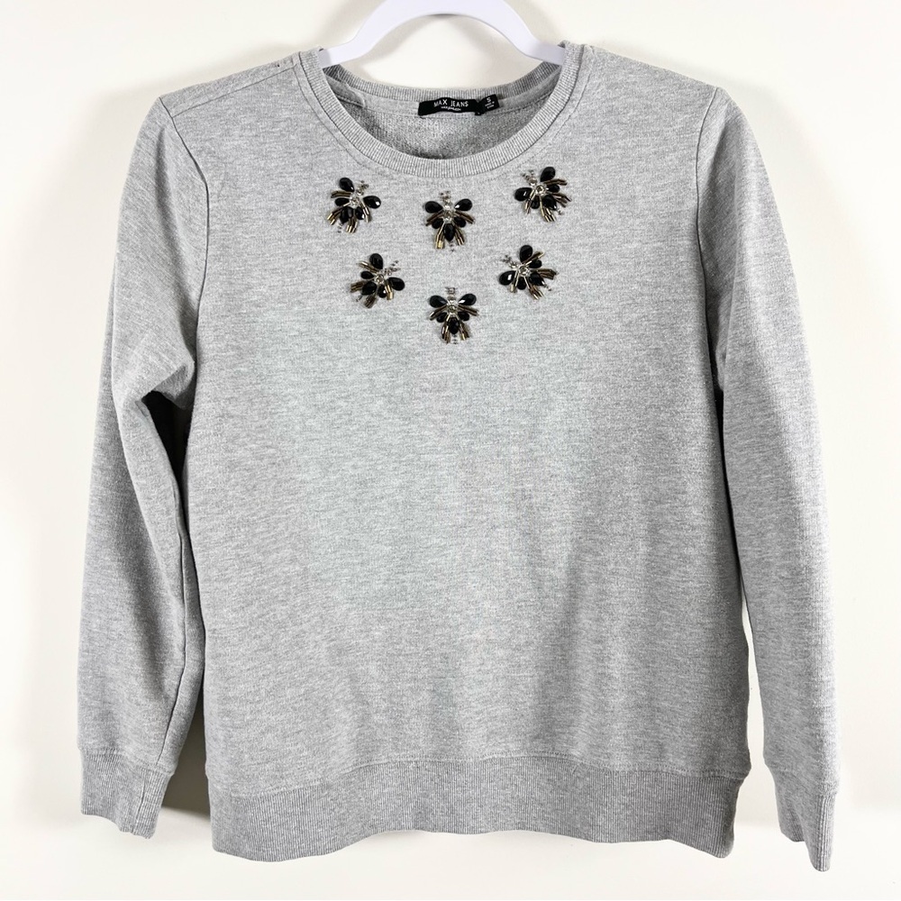 Max Jeans Light Gray Sweatshirt Jewel Accents Size Small Bugs Grandmacore
